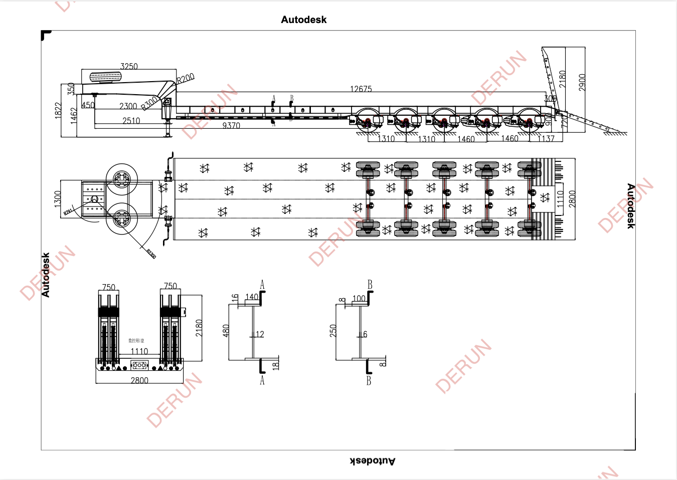 Ritning av 5 Axle Lowbed Semi Trailer