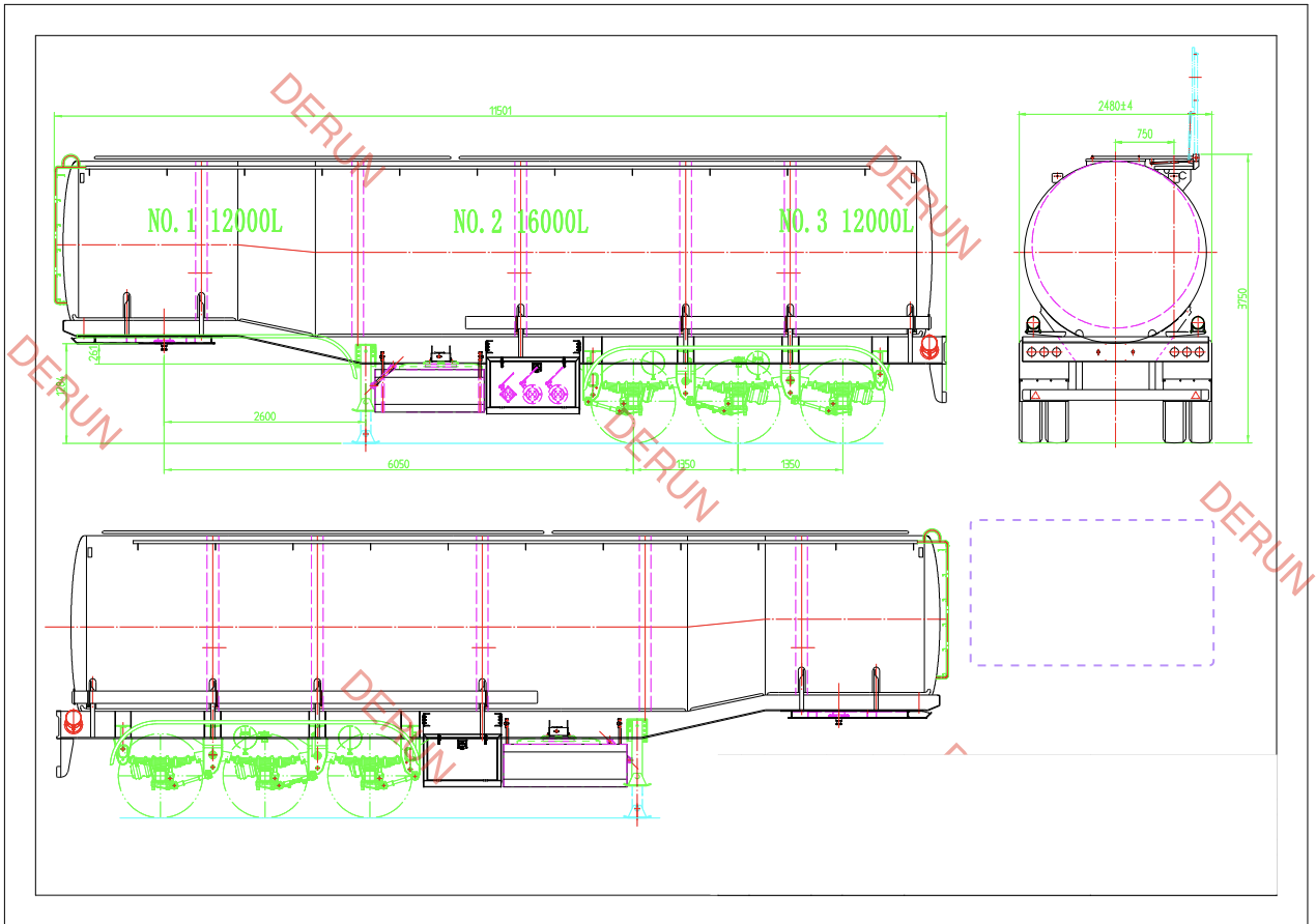 Ritning av 3 axeloljetanks semitrailer