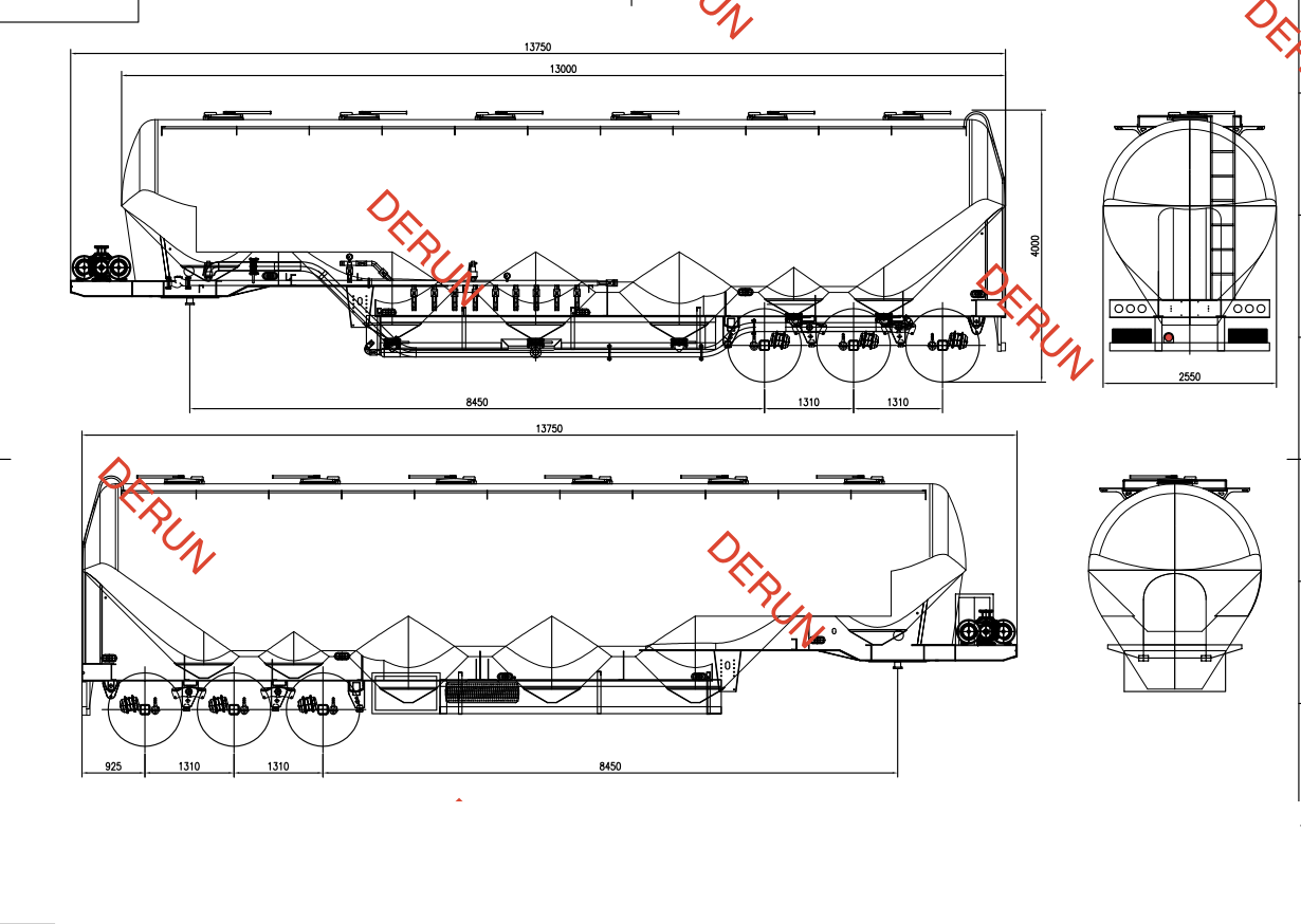 Ritning av 56 CBM Cement Tank Semi Trailer